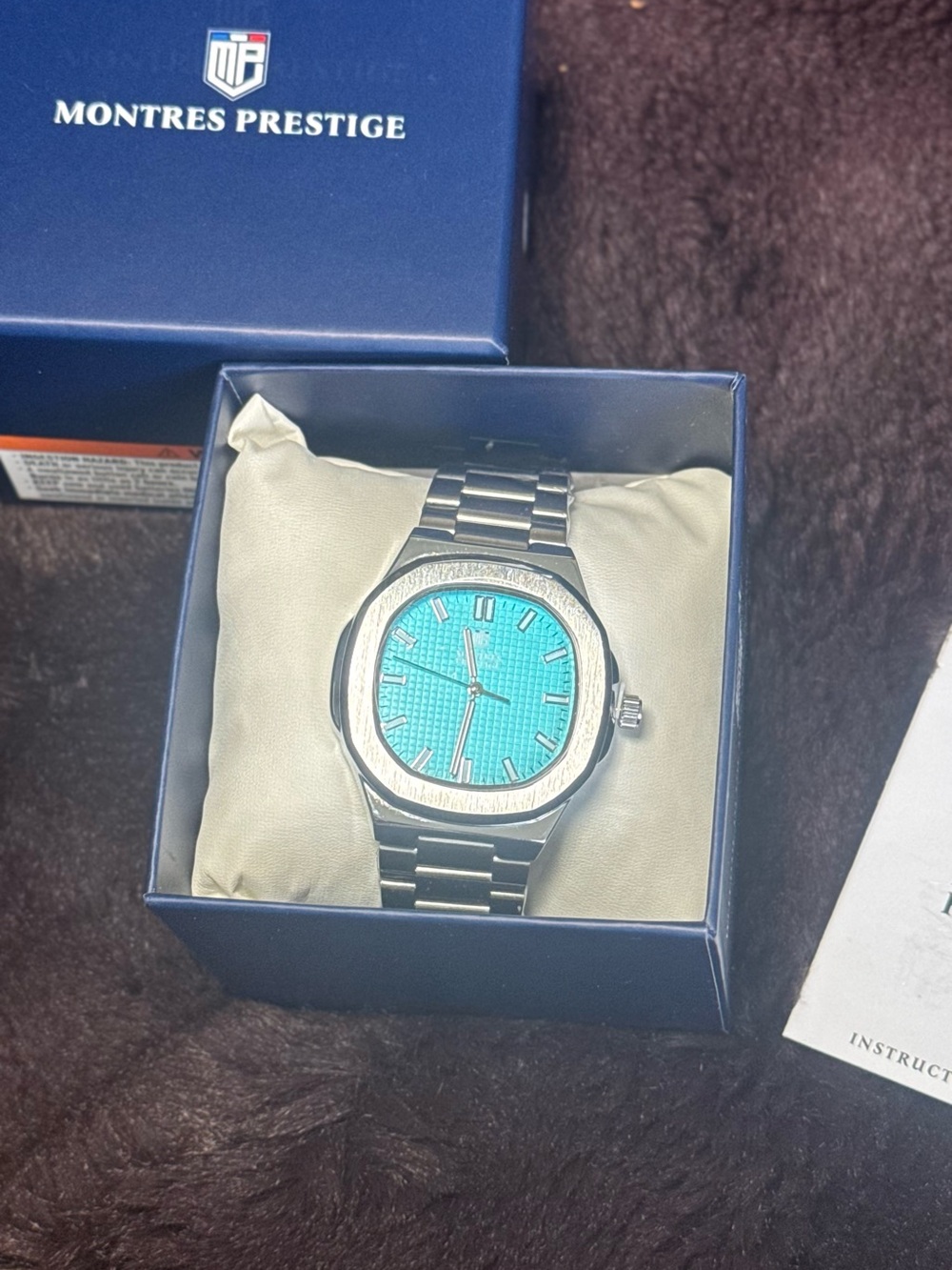 Montres Prestige Stainless Steel Watch with Turquoise Dial